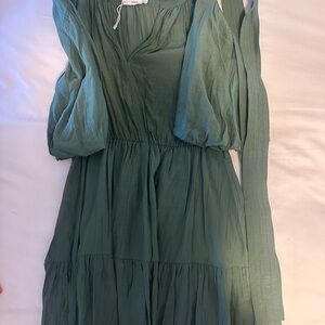 Mango Forest Green Pleated dress
